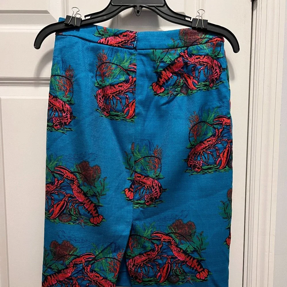 J.Crew Pencil Skirt in a Lobster Print Grass Cloth Skirt size 0
